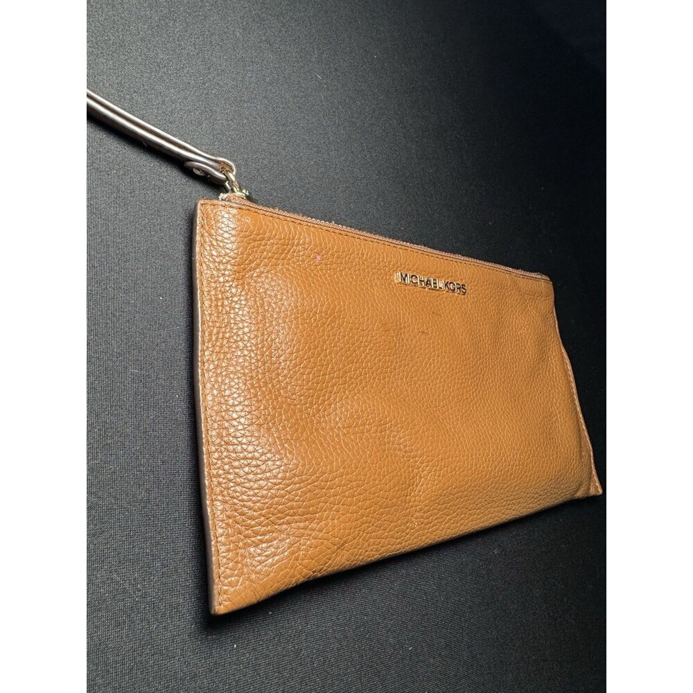 MICHAEL KORS JET SET  Zip Clutch Wristlet Light Brown Tan PEBBLED LEATHER 10" - Picture 6 of 12